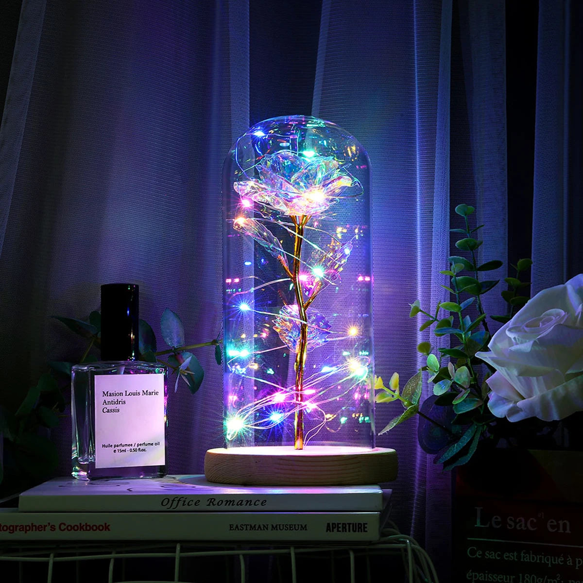 Timeless Beauty – Colourful LED Rose with Butterfly