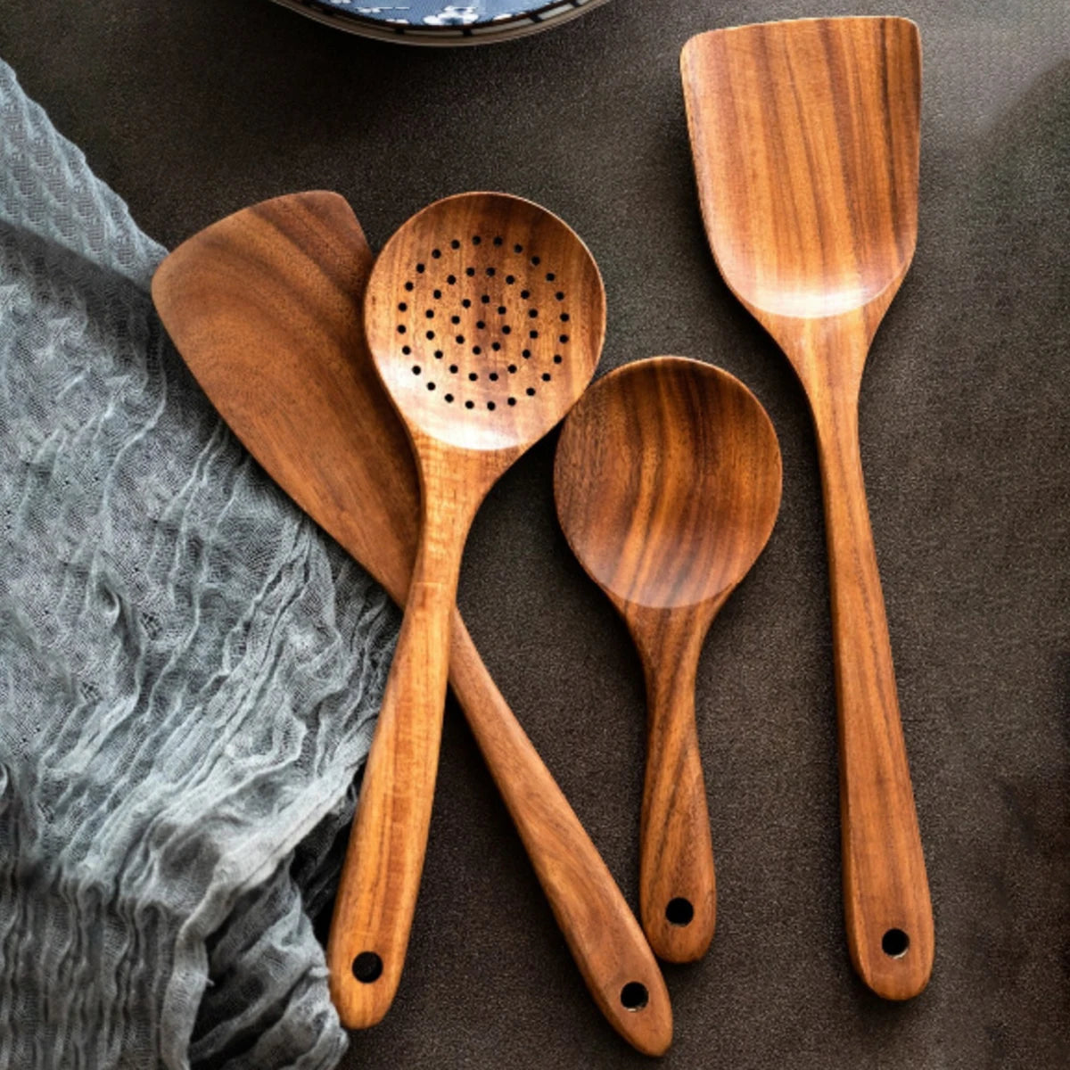 Rustic Kitchen Essentials – Wooden Spoon and Spatula Set with Storage