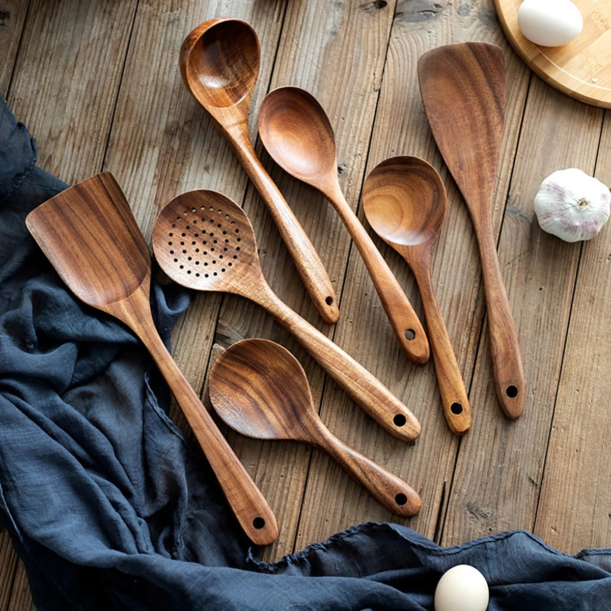 Rustic Kitchen Essentials – Wooden Spoon and Spatula Set with Storage