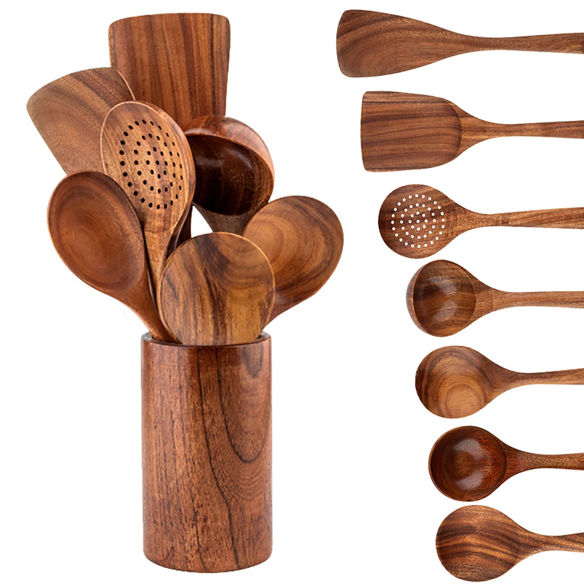 Rustic Kitchen Essentials – Wooden Spoon and Spatula Set with Storage