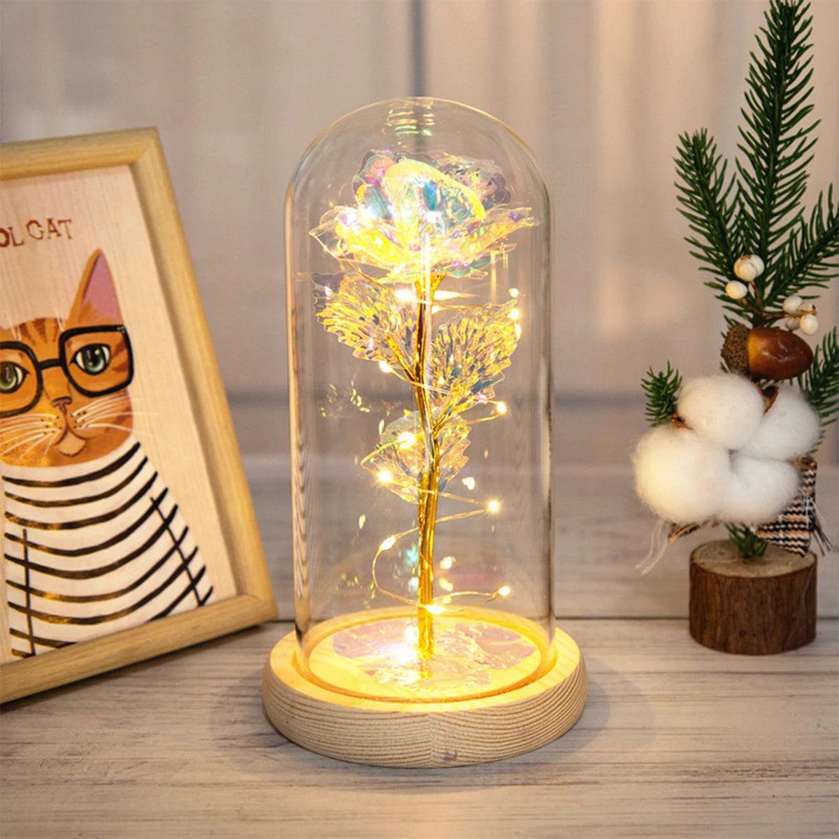 Timeless Beauty – Colourful LED Rose with Butterfly