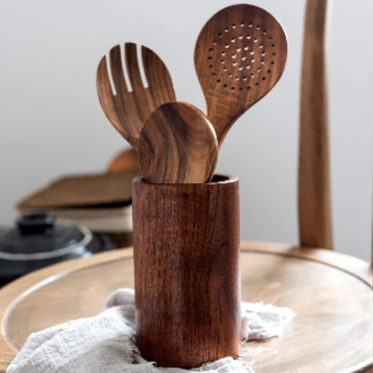 Rustic Kitchen Essentials – Wooden Spoon and Spatula Set with Storage