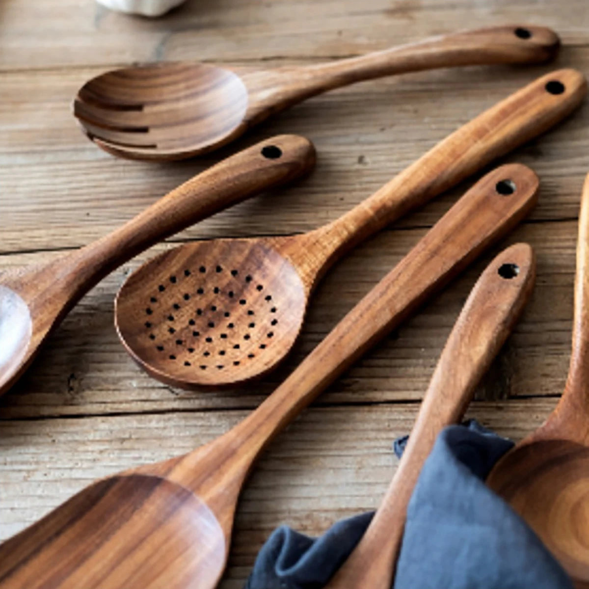 Rustic Kitchen Essentials – Wooden Spoon and Spatula Set with Storage