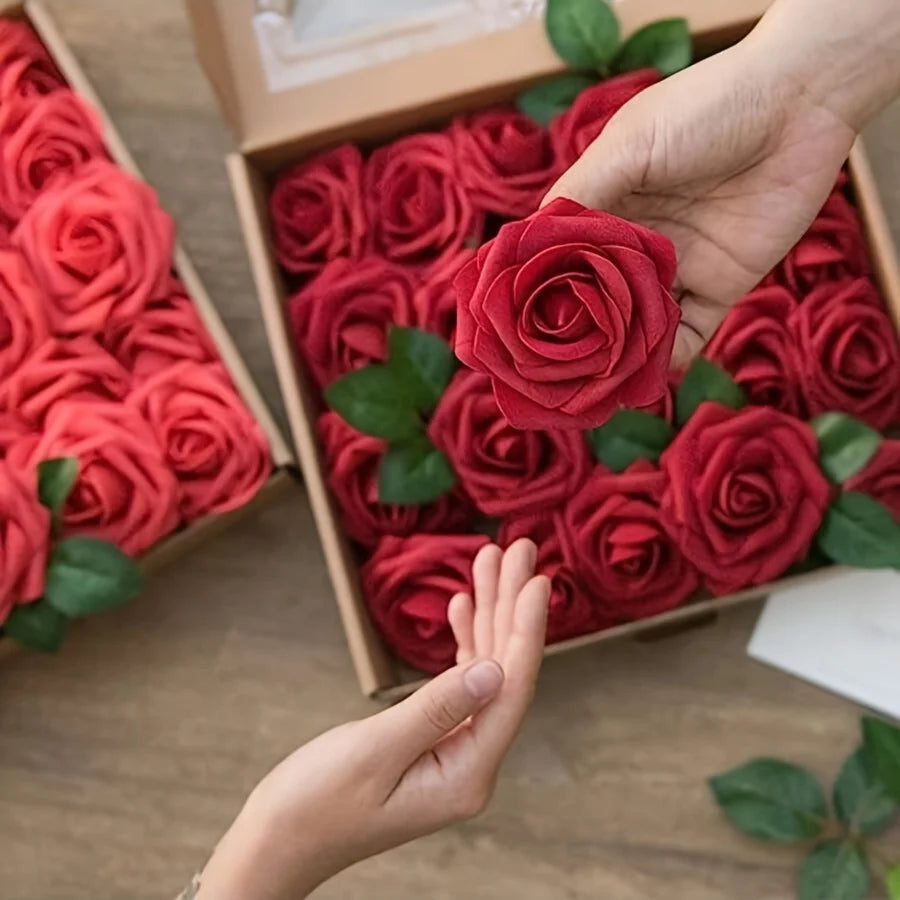 BlossomCraft 25 Artificial Roses with Stems – Elegant DIY Creations