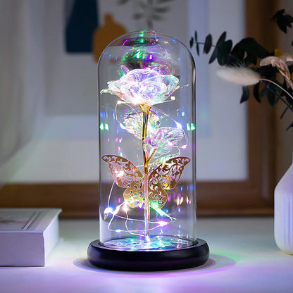 Timeless Beauty – Colourful LED Rose with Butterfly