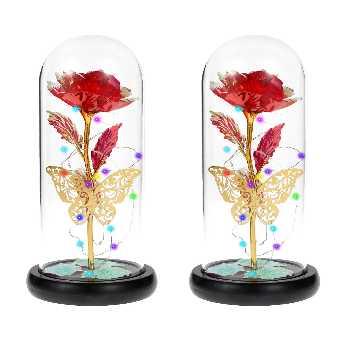 Timeless Beauty – Colourful LED Rose with Butterfly
