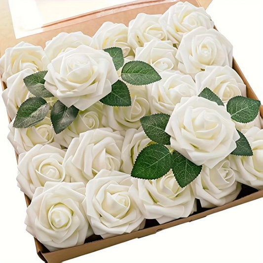 BlossomCraft 25 Artificial Roses with Stems – Elegant DIY Creations