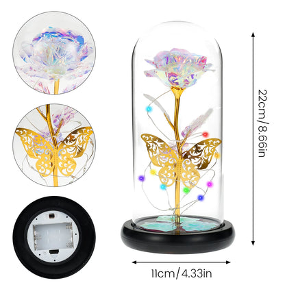 Timeless Beauty – Colourful LED Rose with Butterfly