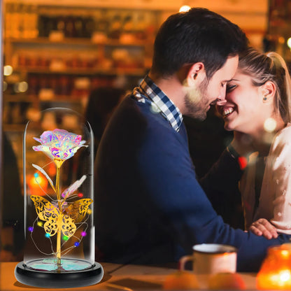 Timeless Beauty – Colourful LED Rose with Butterfly
