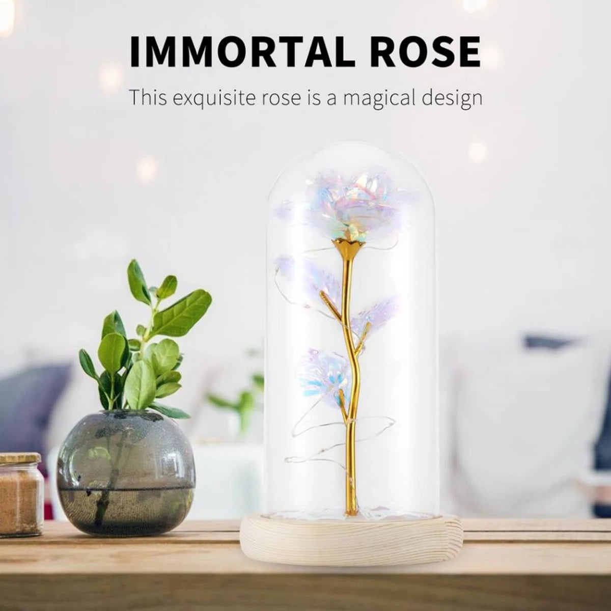 Timeless Beauty – Colourful LED Rose with Butterfly