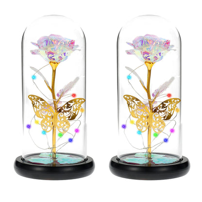 Timeless Beauty – Colourful LED Rose with Butterfly